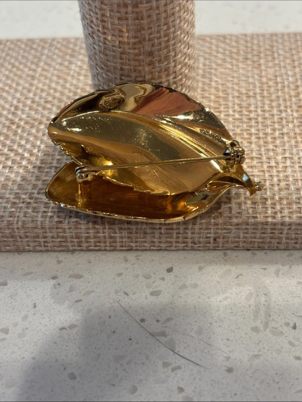 Vintage 1965 Henkel & Grossé Germany Textured Gold Leaf Brooch